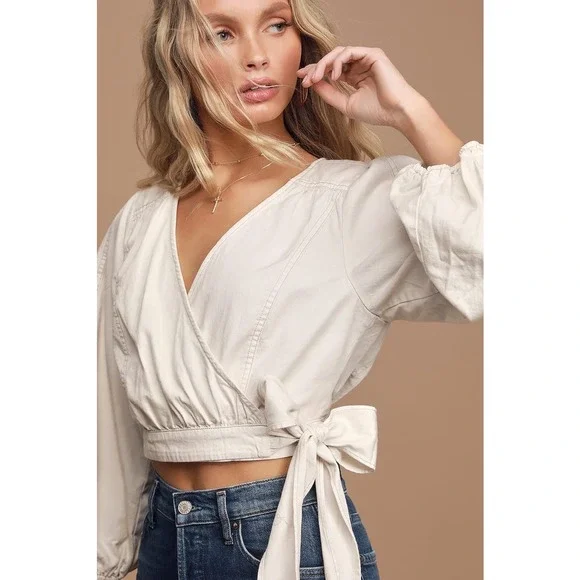 Free People Cream Wrap Blouse - Picture 3 of 14